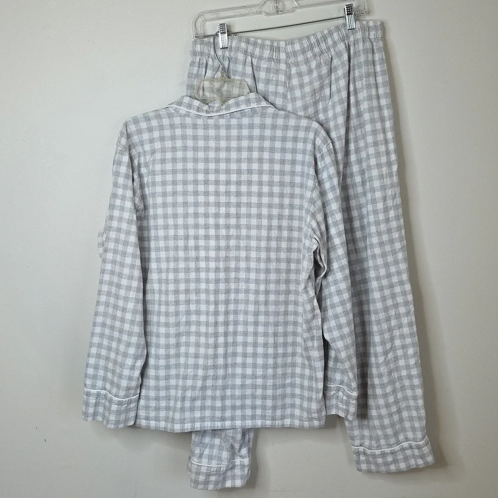 Serena & Lily Light Gray Checkered Womens Sz Large Pajama Set 100% Cotton - Picture 7 of 7